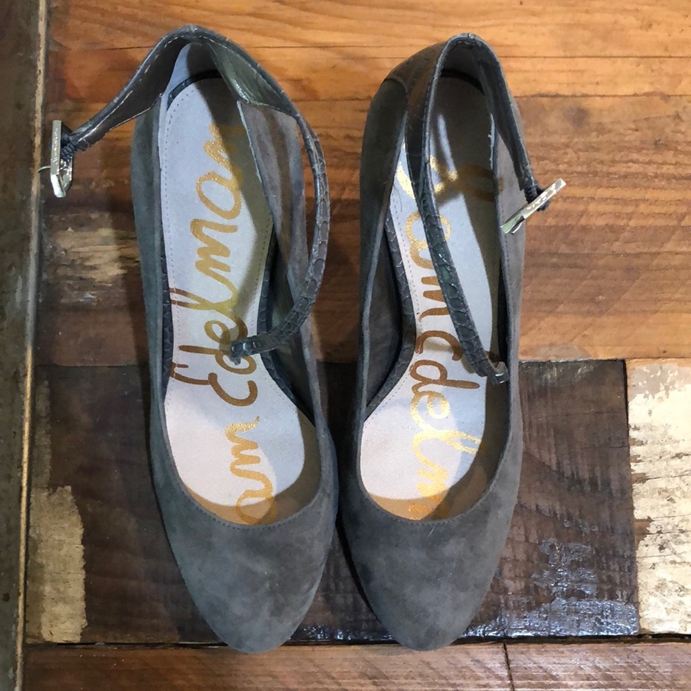 NWOT Sam Edelman Gray Suede Faux Ostrich Pumps